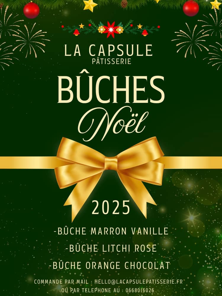 ✨ Un immense merci pour votre enthousiasme.
Mes bûches ont été épuisées en un temps record.

Pour répondre à vos nombreuses sollicitations, j’ai le plaisir d’ouvrir quelques réservations supplémentaires, en quantité très limitée.

🗓️ Clôture des réservations : 13 décembre
Je vous invite à réserver sans attendre.

📩 Pour commander :
• Par e-mail : hello@lacapsulepatisserie.fr
• Par téléphone : 06 68 01 60 26
• Via l’onglet « Contacter »
• Ou par message privé sur Instagram

✨ Merci pour votre confiance ✨