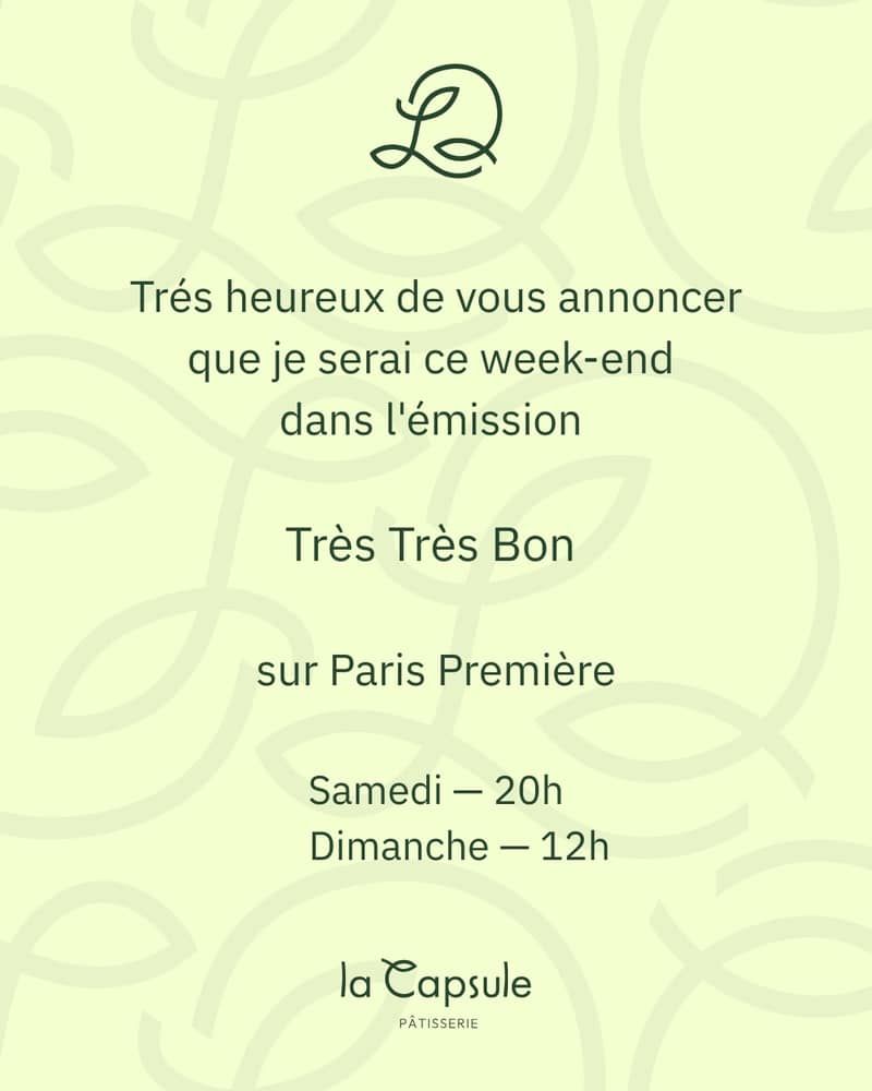 Honoré de compter parmi les 200 flans sélectionnés sur plus de 1000 recommandations pour le palmarès du meilleur flan parisien d’Île-de-France, avant de rejoindre les 40 finalistes de cette dégustation d’exception.

Une reconnaissance qui salue une vision de la pâtisserie fondée sur la précision du geste, la justesse des équilibres et l’exigence portée à chaque produit.

Très heureux de partager cette belle aventure dans l’émission @ttbontv sur @parispremiere , où les résultats seront dévoilés.

📺 Rendez-vous samedi à 20h et dimanche à 12h sur Paris Première.

Merci pour votre confiance et votre fidélité envers  @lacapsulepatisserie