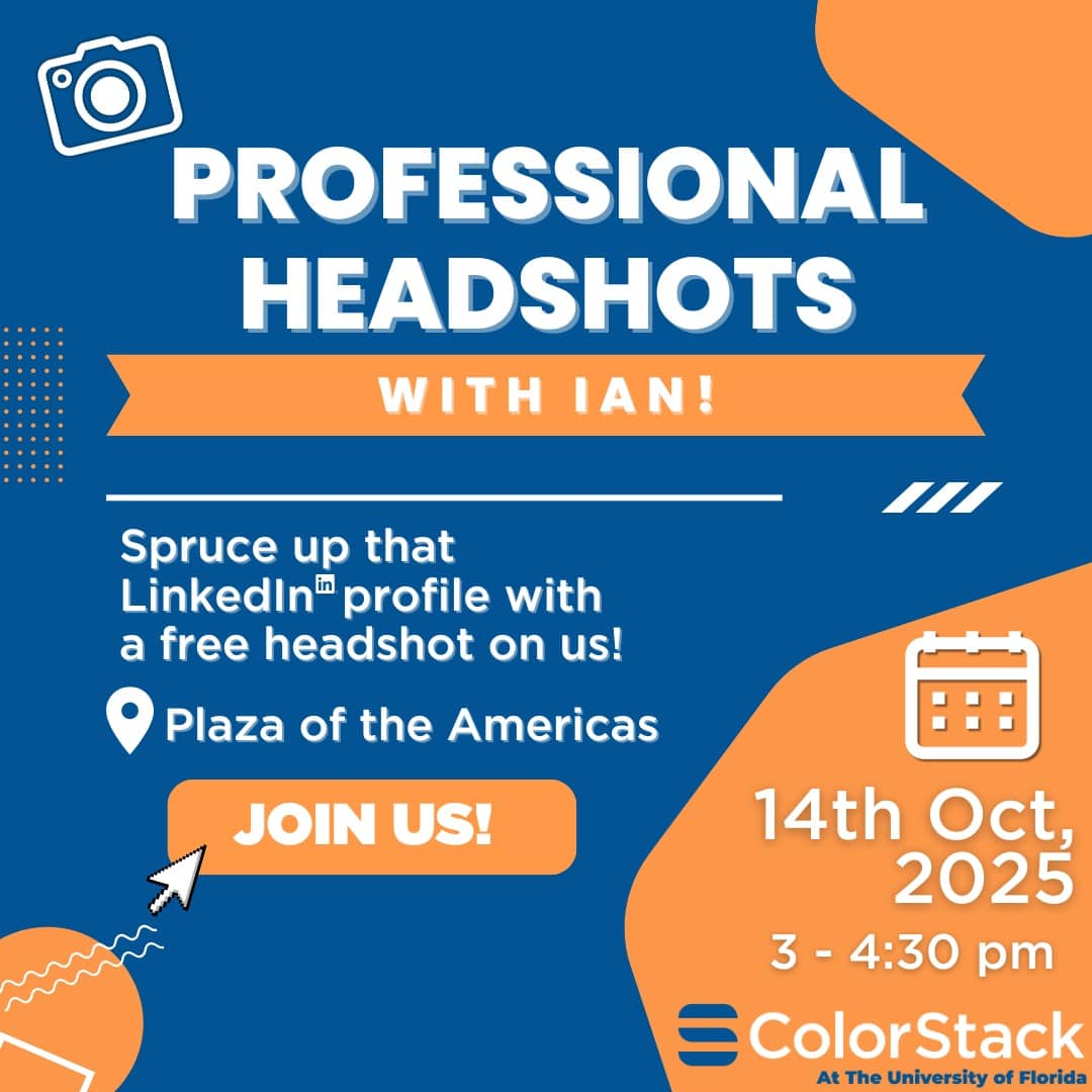 With recruiting season in full swing, it's time to make those LinkedIn profiles and websites ✨pop✨! 

Come out and get a free professional headshot taken by Ian! 📸 It's the perfect way to spruce up that online profile and get ready to land that dream internship! 🧡💙

🗓️ Date: Tuesday, Oct 14th
⏰ Time: 3:00 - 4:30 PM
📍 Place: Plaza of the Americas