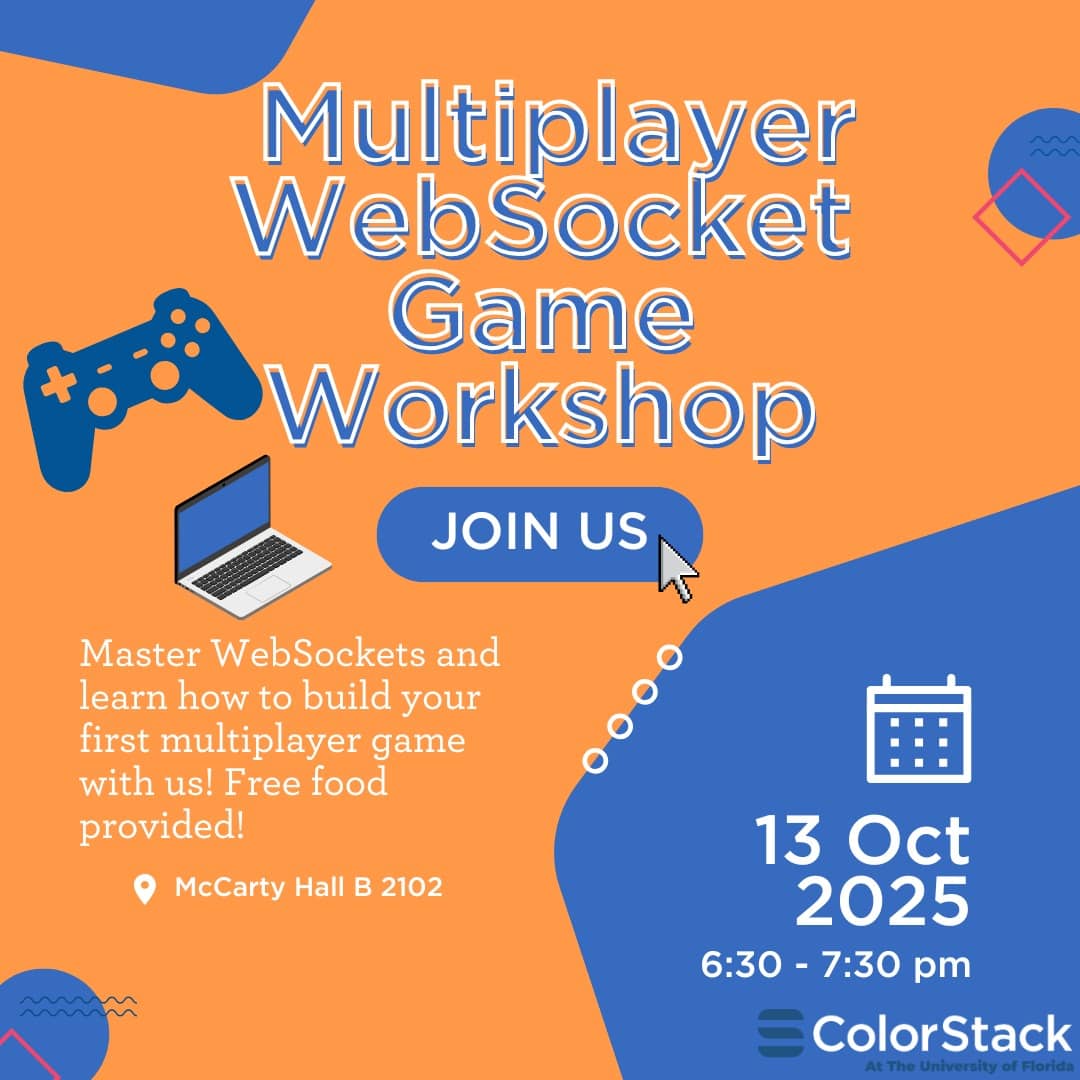 Hey fam, it's time to level up your resume with a live, multiplayer project!

Come learn the magic of ✨WebSockets✨!! We'll show you how to build the backbone for a real-time multiplayer game.

All skill levels are welcome! 🤗

🗓️Date: Monday, Oct 13th
⏰Time: 6:30 - 7:30 pm 
📍Place: McCarty Hall B 2102