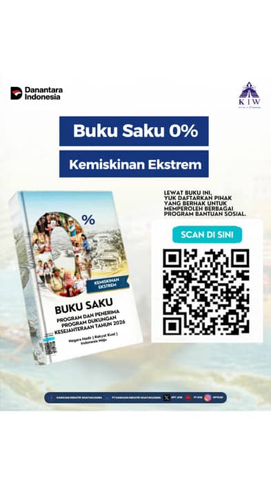 PT Kawasan Industri Wijayakusuma (KIW) terus menunjukkan komitmennya dalam mendukung upaya pemerintah untuk mewujudkan 0% kemiskinan ekstrem di Indonesia. Melalui dukungan terhadap peluncuran Buku Saku 0% Kemiskinan Ekstrem: Program dan Penerima Program Dukungan Kesejahteraan Tahun 2026, langkah konkret ini menjadi bagian dari sinergi menuju kesejahteraan masyarakat yang lebih merata.

Buku saku ini memuat berbagai program strategis yang terdiri dari 17 Program Kemiskinan 0%, 2 Program Universal, dan 9 Program Afirmatif, yang dirancang untuk memastikan bantuan sosial tersalurkan secara tepat sasaran, terarah, dan berkelanjutan.
Sejalan dengan komitmen Prabowo Subianto dalam memutus rantai kemiskinan, upaya ini juga mengajak seluruh elemen masyarakat untuk berperan aktif dalam mendukung penerima manfaat yang berhak.

“Kalau tidak bisa membantu banyak orang, kita bantu beberapa orang. Kalau tidak bisa bantu beberapa orang, kita bantu satu orang. Kalau satu orang pun kita tidak bisa bantu, jangan kita bikin sulit orang itu.”

E-book resmi dapat diunduh melalui website Kantor Staf Presiden di ksp.go.id.

#KIW #TJSL #KemiskinanEkstrem #CSR #IndonesiaMaju