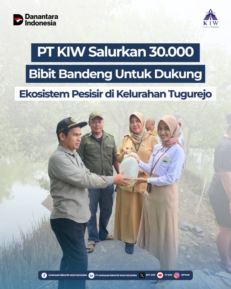 Sebagai bentuk komitmen dalam mendukung pelestarian lingkungan dan pemberdayaan masyarakat pesisir, PT Kawasan Industri Wijayakusuma (KIW) melalui Tim TJSL pada 2 Maret 2026 merealisasikan bantuan berupa 30.000 bibit ikan bandeng serta 76 sak pakan ikan bandeng kepada kelompok petani tambak di kawasan Tapak, Kelurahan Tugurejo.

Kegiatan penyerahan bantuan ini turut didampingi oleh Lurah Tugurejo, Lembaga Pemberdayaan Masyarakat (LPM) Kelurahan Tugurejo, serta perwakilan dari Dinas Lingkungan Hidup Kota Semarang. Bantuan tersebut secara simbolis diterima oleh Ketua LPMK setempat di area tambak petani Tapak.

Program ini merupakan bagian dari implementasi Tanggung Jawab Sosial dan Lingkungan (TJSL) perusahaan yang berfokus pada penguatan ekosistem pesisir sekaligus peningkatan kesejahteraan masyarakat tambak. Melalui pemberian bibit dan pakan ikan bandeng, diharapkan produktivitas tambak masyarakat dapat meningkat serta mendukung keberlanjutan ekosistem perairan di wilayah pesisir.

PT KIW terus berkomitmen untuk berperan aktif dalam menjaga kelestarian lingkungan laut, mendukung pengembangan ekonomi masyarakat pesisir, serta menciptakan keseimbangan antara kegiatan industri dan keberlanjutan lingkungan.