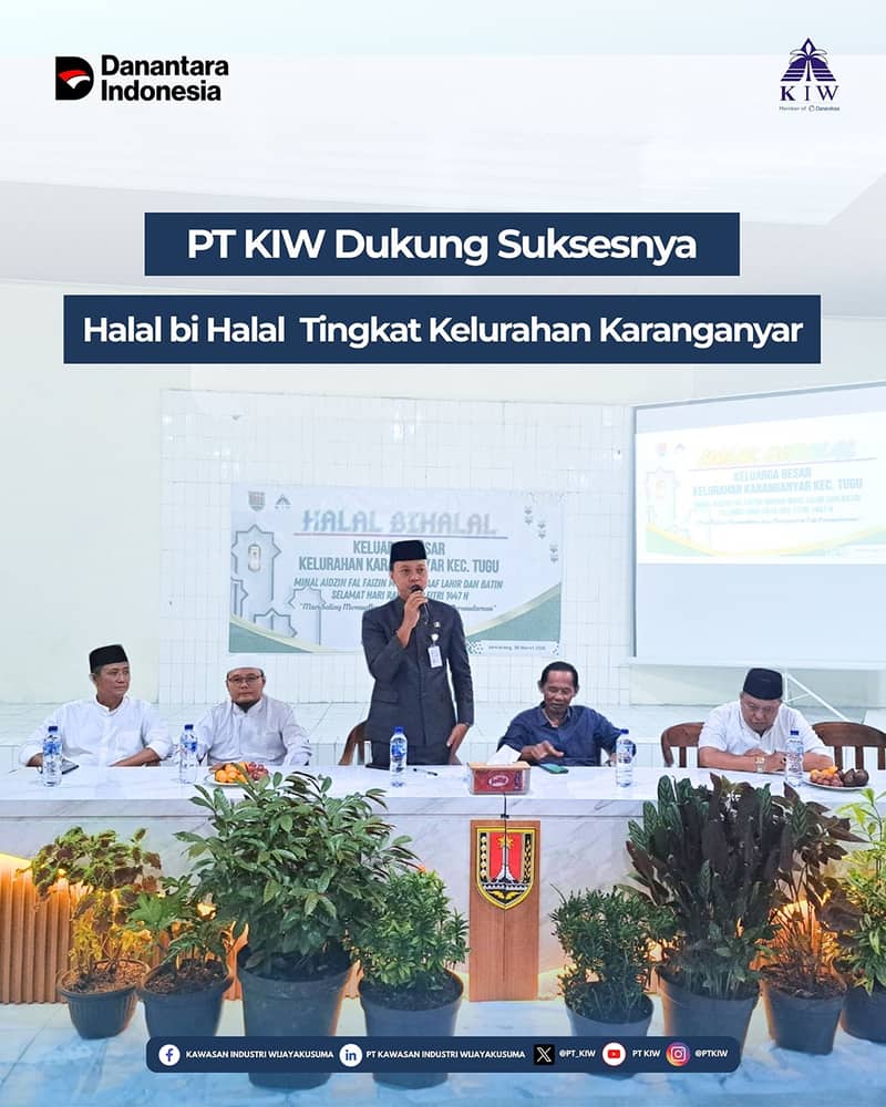 PT Kawasan Industri Wijayakusuma (KIW) turut berpartisipasi dan memberikan dukungan dalam pelaksanaan kegiatan Halal bi Halal Tingkat Kelurahan Karanganyar yang telah sukses diselenggarakan pada 30 Maret 2026 di Balai Kelurahan Karanganyar.

Partisipasi ini merupakan wujud komitmen perusahaan dalam mempererat hubungan harmonis dengan masyarakat serta mendukung kegiatan sosial kemasyarakatan di lingkungan sekitar perusahaan. Momentum Halal bi Halal menjadi sarana penting untuk memperkuat tali silaturahmi, membangun kebersamaan, serta menumbuhkan semangat kolaborasi pasca perayaan Idulfitri.

Melalui keterlibatan dalam kegiatan ini, PT KIW berharap sinergi yang telah terjalin dengan masyarakat Kelurahan Karanganyar dapat terus terjaga dan semakin kuat, sejalan dengan komitmen perusahaan untuk tumbuh bersama lingkungan dan memberikan manfaat yang berkelanjutan.

#KIW #PTKIW #HalalBiHalal #TJSL #CSR #Karanganyar