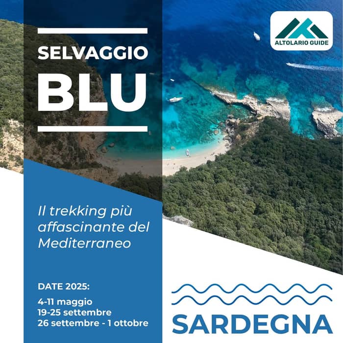 IL SELVAGGIO BLU

il trekking più affascinante d’Europa ☀️🇪🇺

🔸5 giorni nella magica Sardegna lungo i sentieri dei pastori tra pareti rocciose, ovili, boschi di lecci e ginepri secolari, le spiagge bianche ed il mare blu 🌊

🔹40 km di trekking lungo la costa di Baunei, da Santa
Maria Navarrese a Cala Sisine 🌅 🌄

🔸4 notti sotto le stelle 🌟 con cene tipiche
trekking, facili arrampicate e suggestive calate con le
corde accompagnati da Guide Alpine 🧗‍♀️

🗓️ 19 - 25 settembre
26 settembre - 1 ottobre

ℹ️ informazioni in DM o 📞 scrivimi per conoscere i
programmi dettagliati 👍