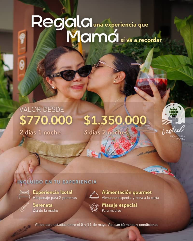 Este Día de la Madre, regálale lo que ninguna tienda puede envolver: tiempo contigo, naturaleza auténtica y una experiencia que va a llevar en el alma. ✨

Del 8 al 11 de mayo, celebra a mamá en el bosque seco tropical de Izotal con una experiencia diseñada para honrarla de verdad:

🌵 Hospedaje para 2 personas
🔥 Cena a la carta en La Chagra
🍽️ Almuerzo especial Día de la Madre
🎶 Serenata
💆‍♀️ Masaje especial para madres
🧘‍♀️ Yoga y meditación matutina
🌊 Sendero del Alma — caminata guiada al río
🏊 Acceso a piscina, jacuzzi y más

Valor de experiencia:
📌 Plan 2 días 1 noche — desde $770.000
📌 Plan 3 días 2 noches — desde $1.350.000

Cupos muy limitados. Reserva por WhatsApp antes de que se agoten. 🌵

Aplican términos y condiciones.